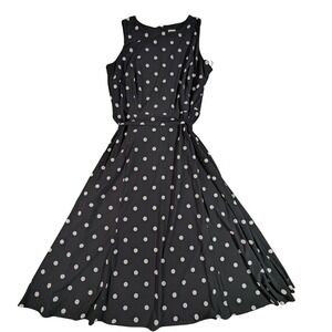 Anne Klein Polka Dot Fit Flare Dress 14 Black White